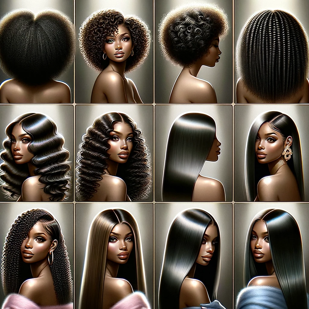 A detailed representation of the silk press hairstyle, showcasing its sleek and smooth finish on various hair types